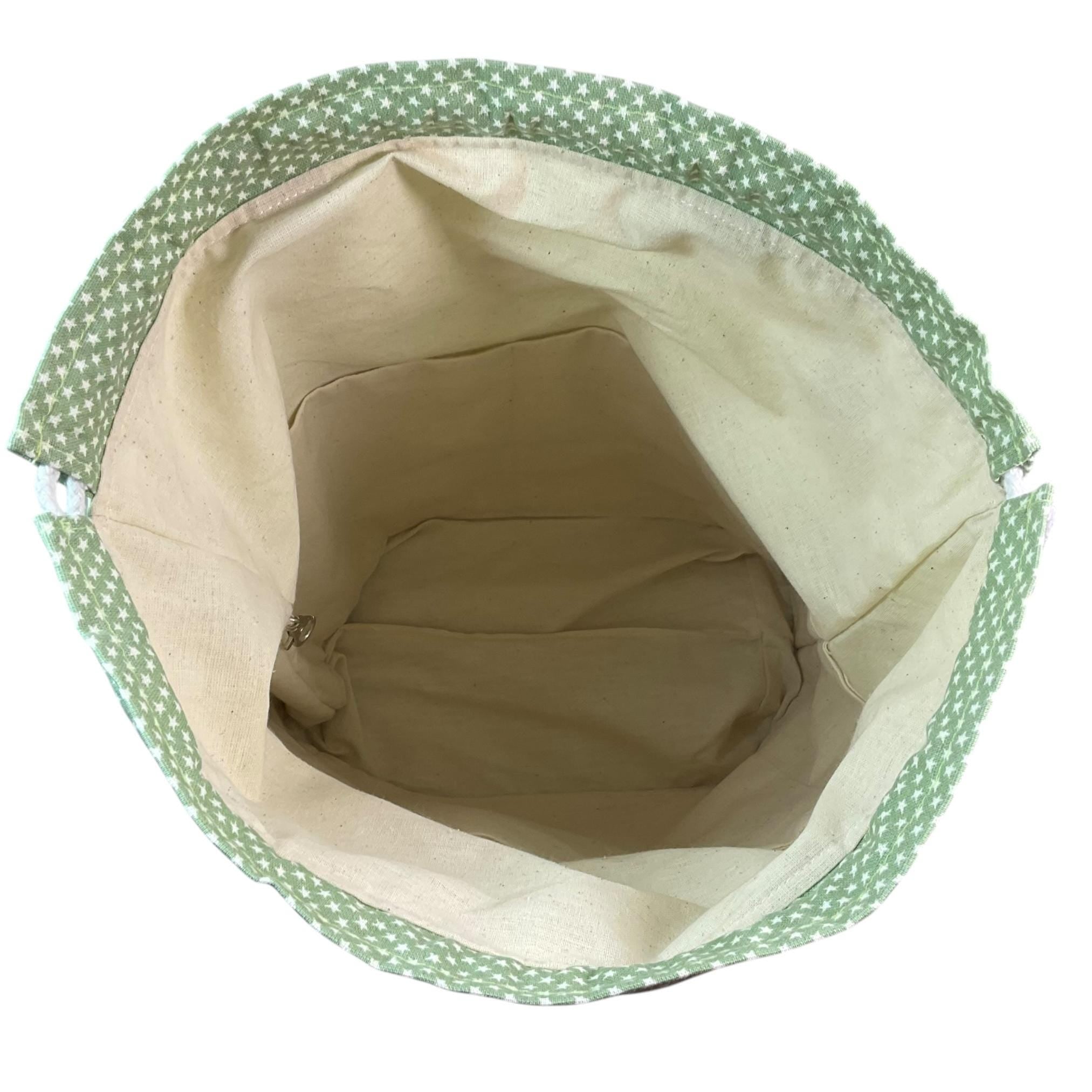 Extra Large drawstring knitting bag with cat print, multi pockets project bag with handles