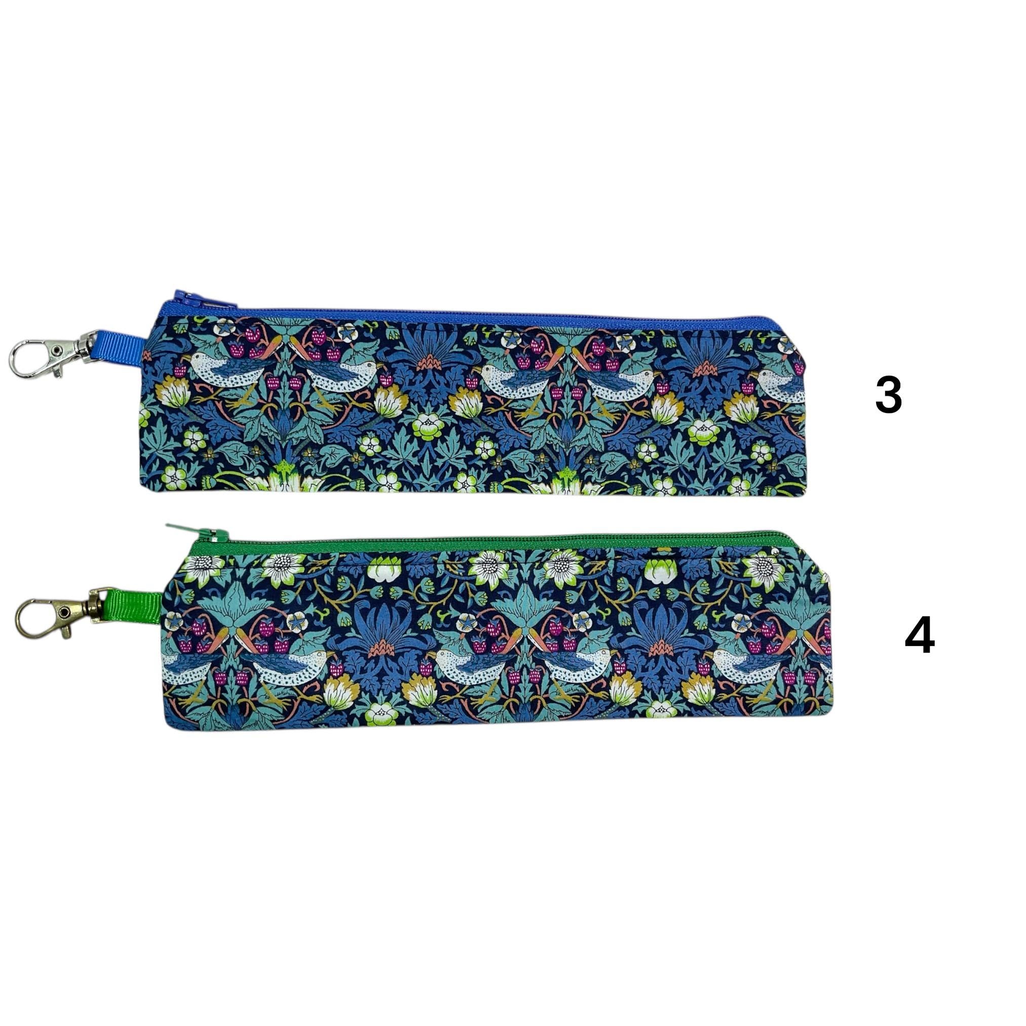 Liberty fabric slim pencil case, floral skinny zip pouch with lanyard clip, small items pouch, nail file storage, medical female sanitary