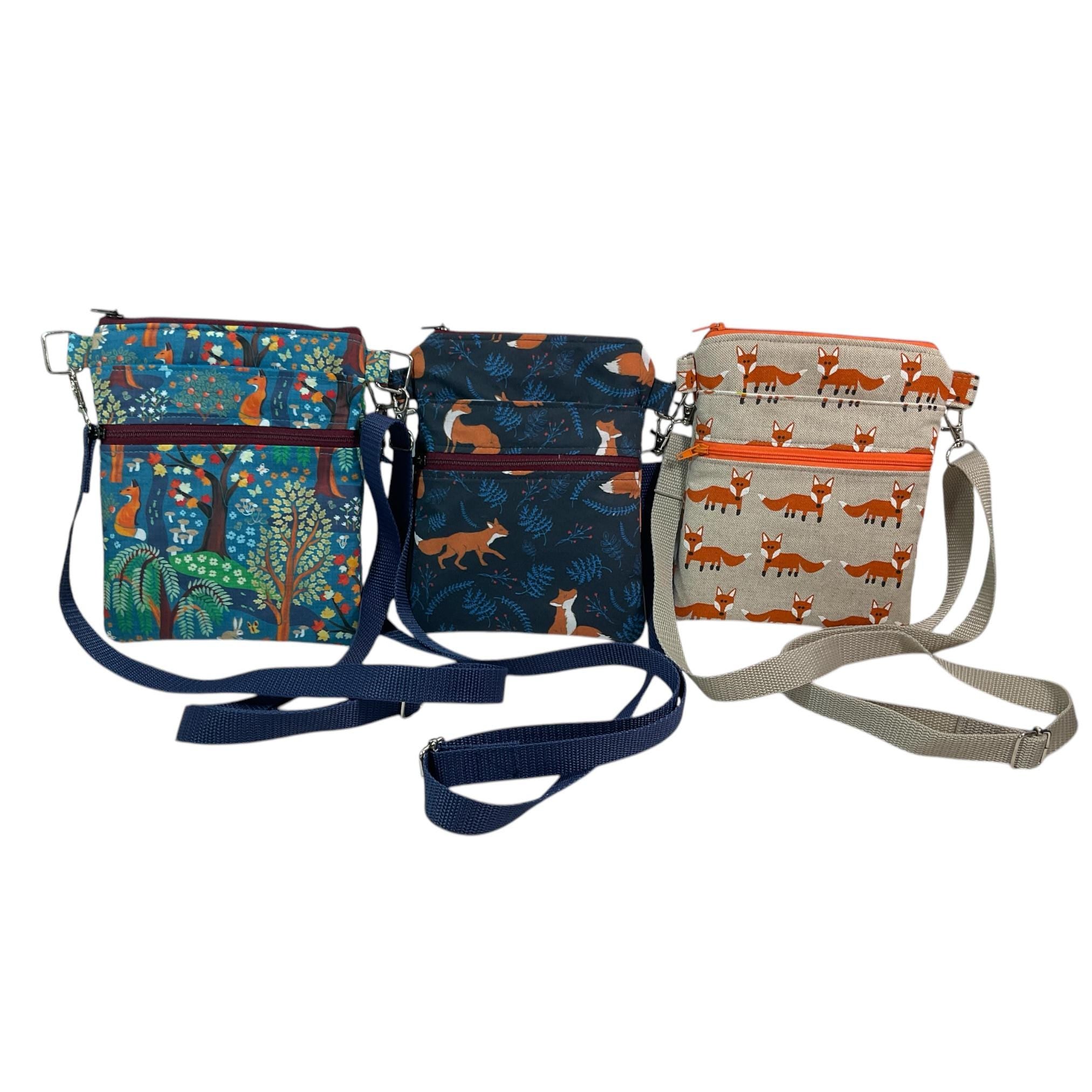 Fox print small shoulder phone bag, Fox and owl handbag, woodland  teenager purse, essentials bag