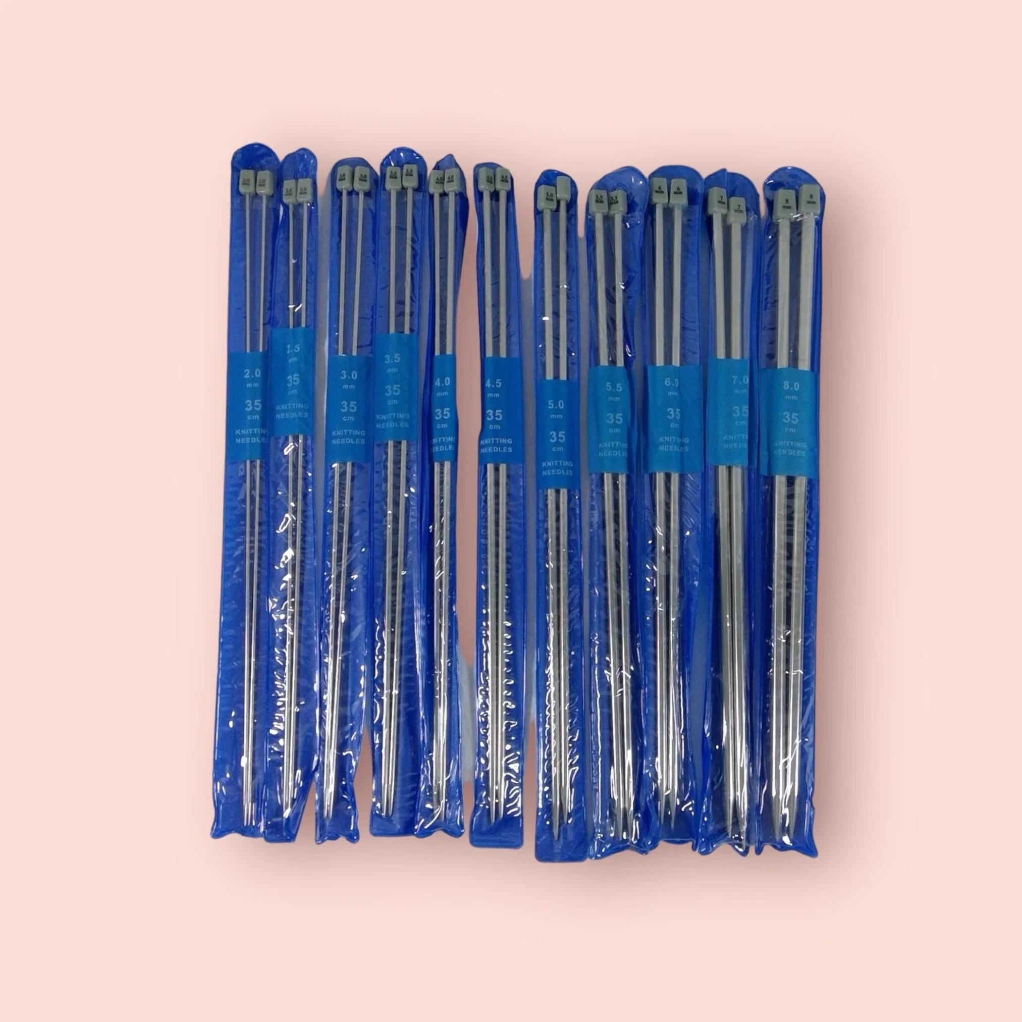 Full set of 11 pairs of stainless steel knitting needles, 35cm 14 inch straight metal,knitters gift