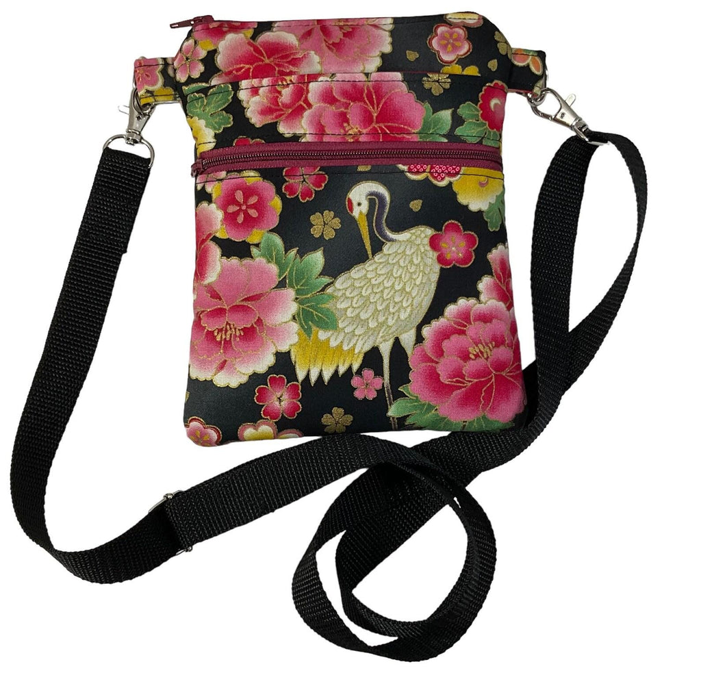 Floral small shoulder phone bag with gold accents, Butterfly handbag, bird teenager purse, essentials bag