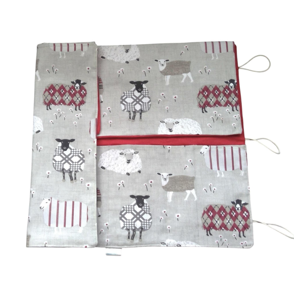Straight and double pointed knitting needle case with red sheep, knitting needle pouch,  needle storage, long needles wallet, sock needle
