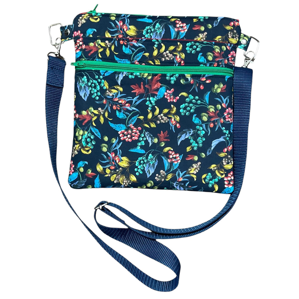 Liberty fabric slim shoulder bag with multi pockets, messenger style paisley  floral phone purse