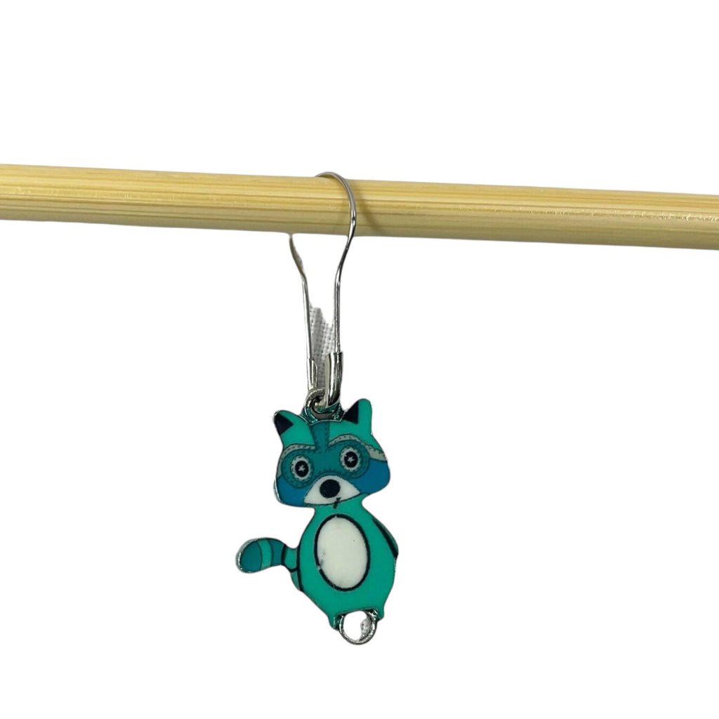 Raccoon Stitch markers, enamelled colourful progress charms, knitting markers, lace markers, knitters gift, gold plated place keeper