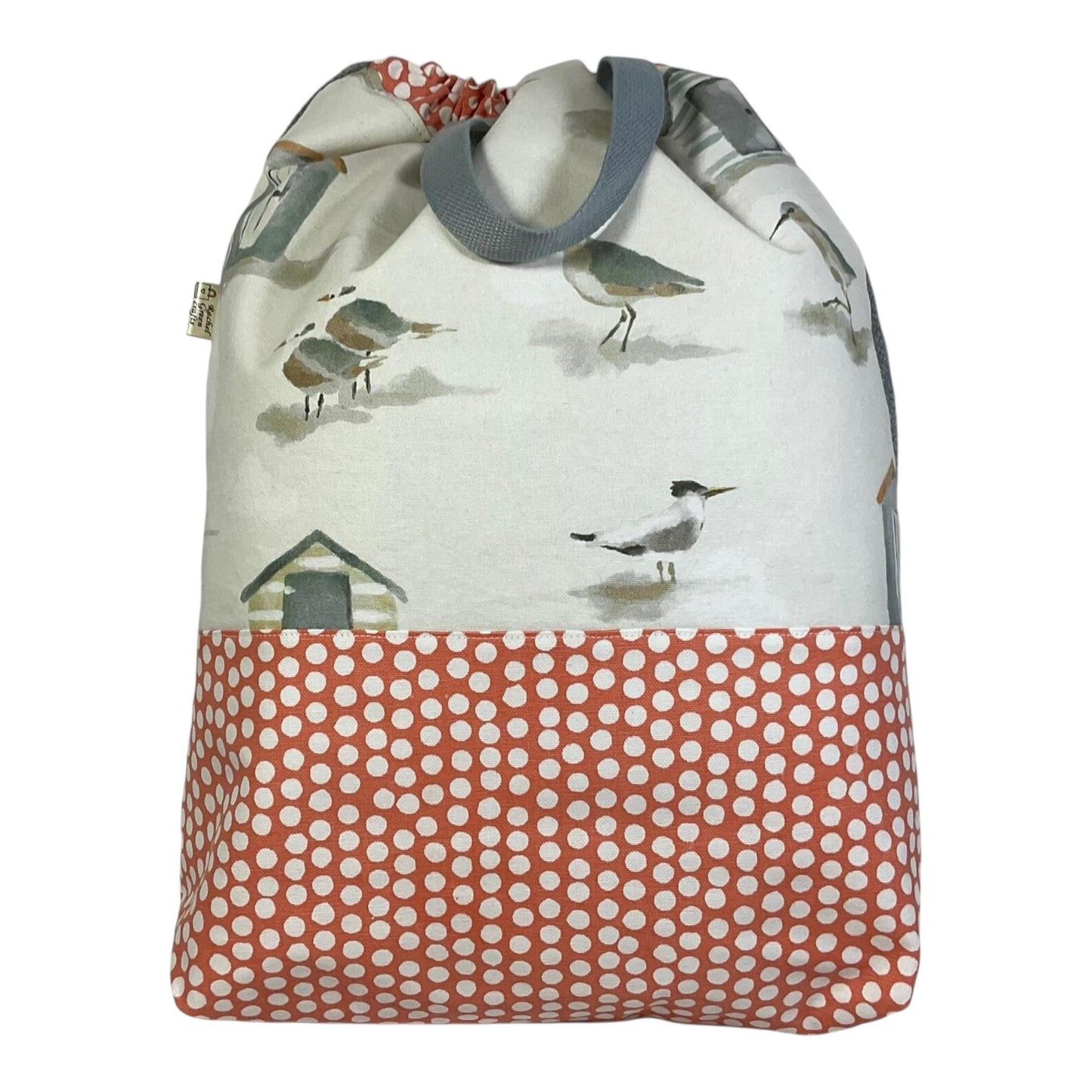 XXL  drawstring knitting bag with seaside beach print