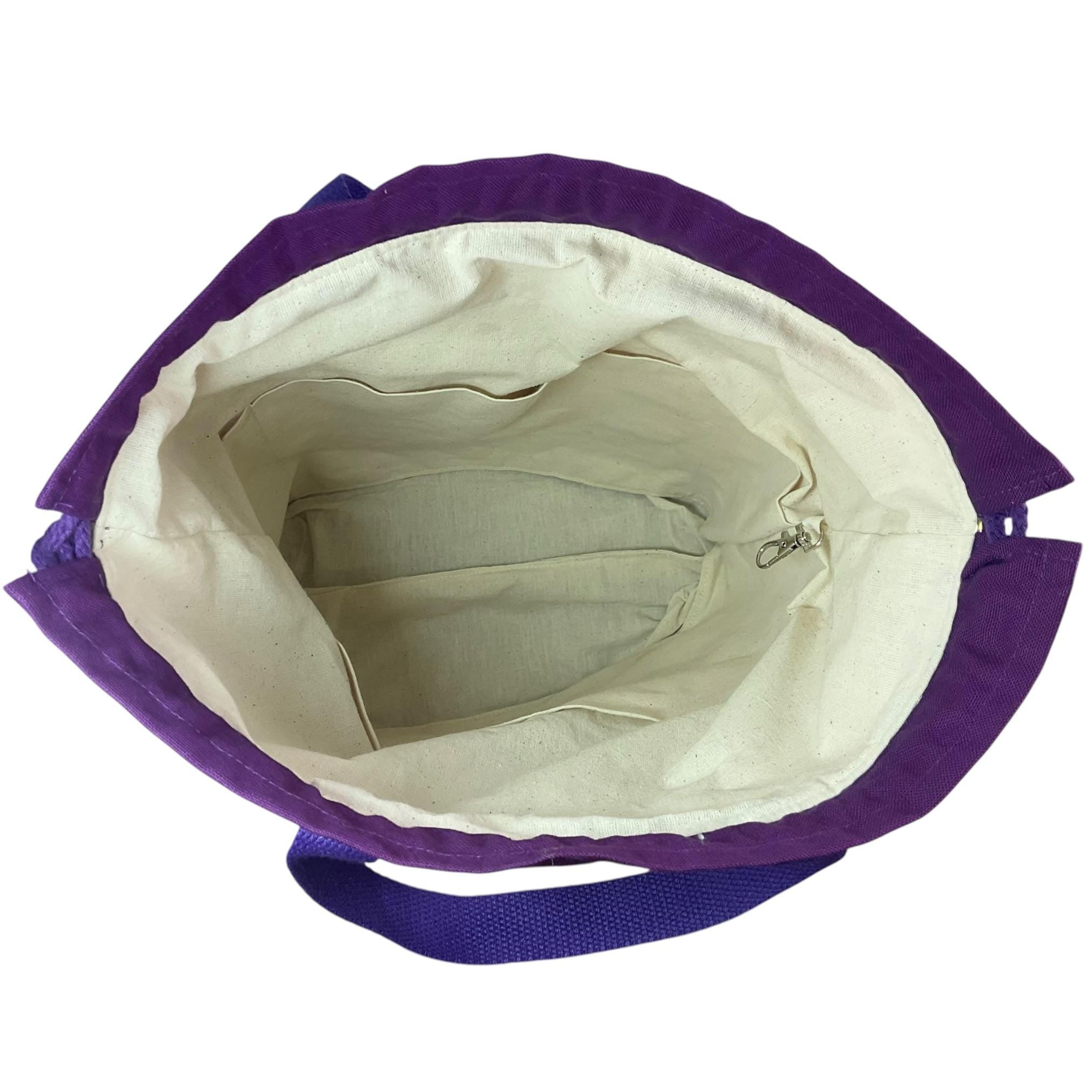 Extra Large drawstring knitting bag with cat print, multi pockets project bag with handles