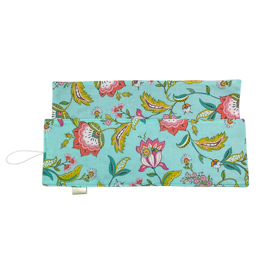 Circular needle case for short needles in floral print, needle wallet, fixed 16" case, 9" sock needles, 12" , knitters gift, needle holder,