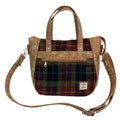 Harris tweed Crossbody Handbag, floral faux leather tote, caramel brown shoulder bag,  zip pocket large adjustable strap organiser bag