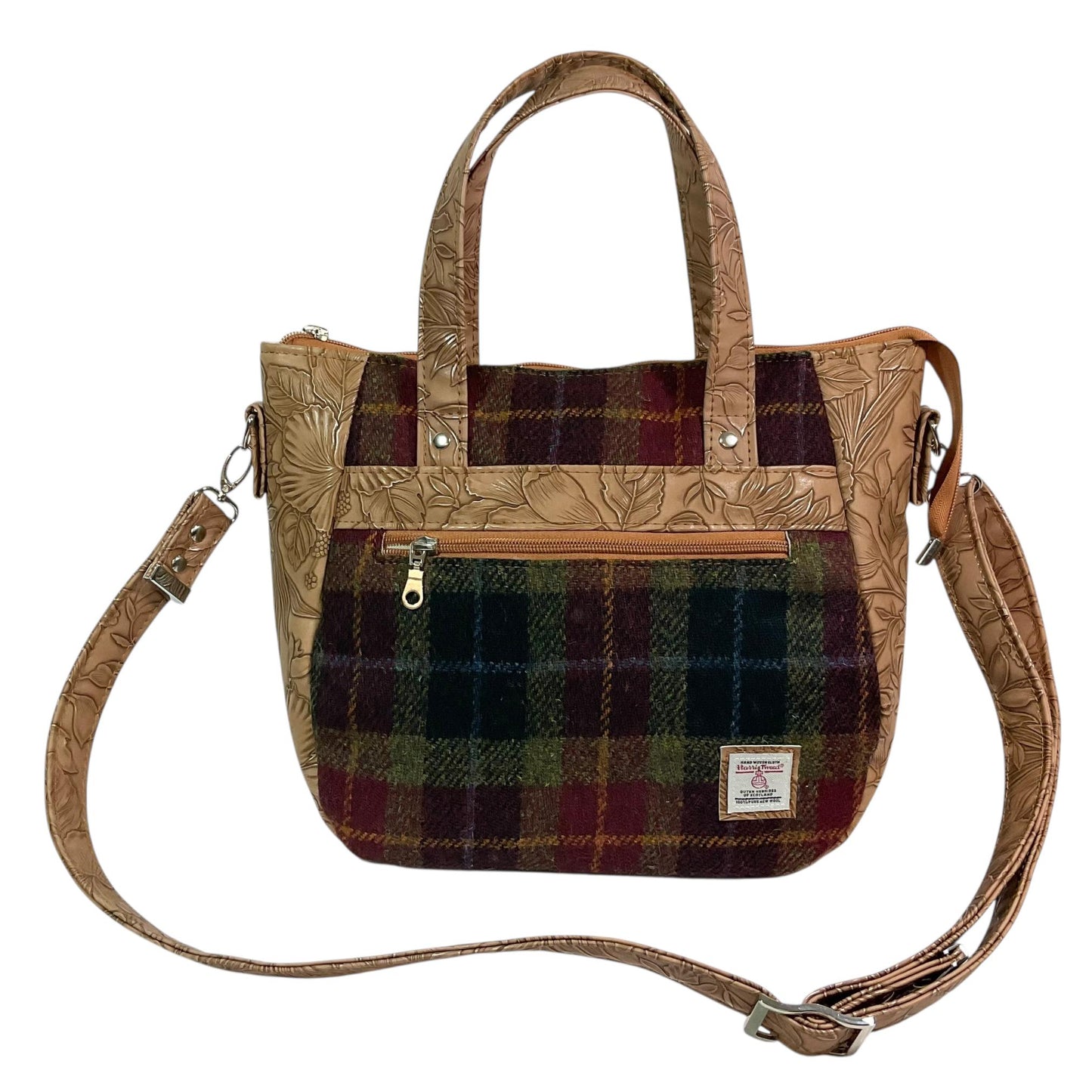 Harris tweed Crossbody Handbag with floral faux leather