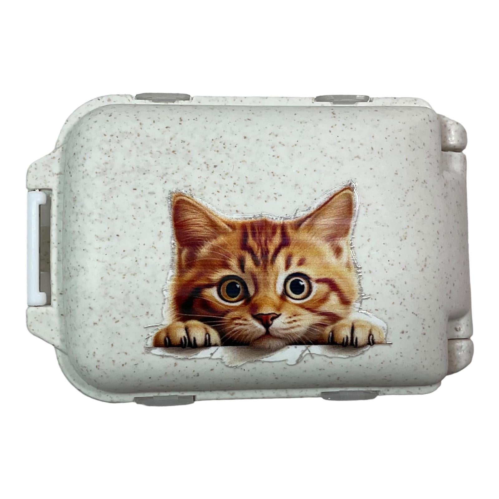 Cat Knitting notions and accessories box with cat motif, stitch marker small 8 compartment organiser for crafting, option filled with tools