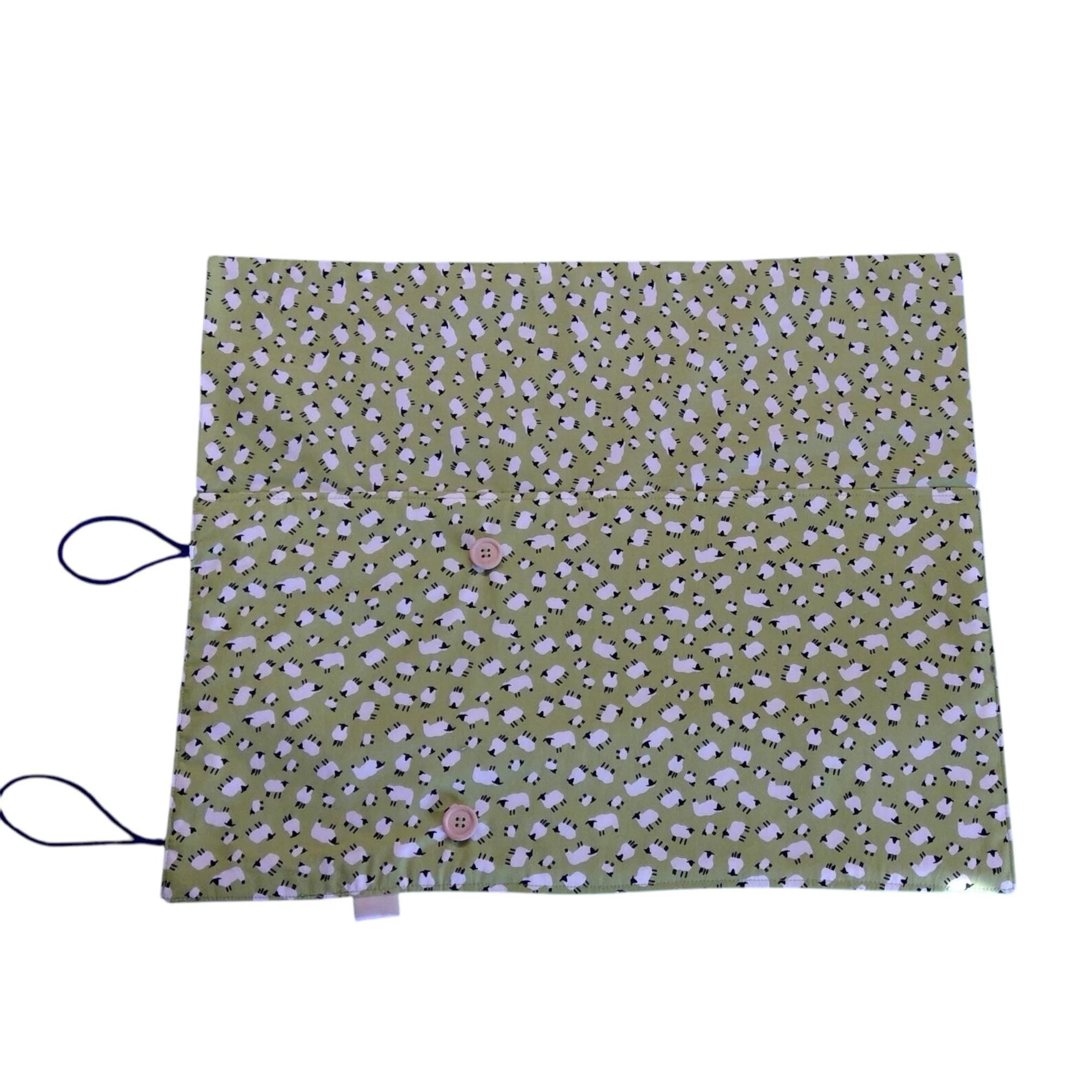 Double pointed knitting needle case with green sheep, DPN or crochet hook case, sock knitters gift,