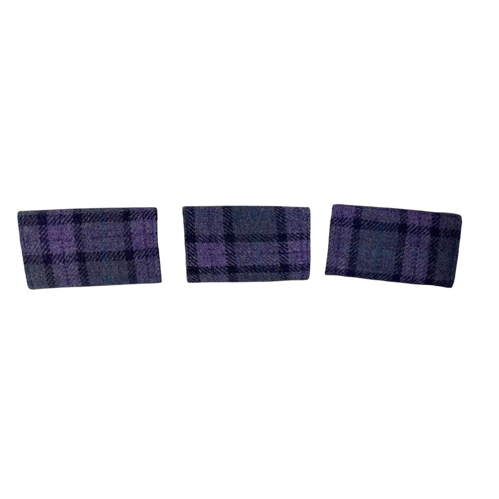 Concertina purse made in Harris tweed purple check wool fabric, coin and card wallet,  purple ladies gift