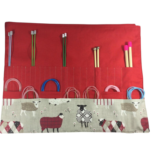 Straight and circular knitting needle case with red sheep