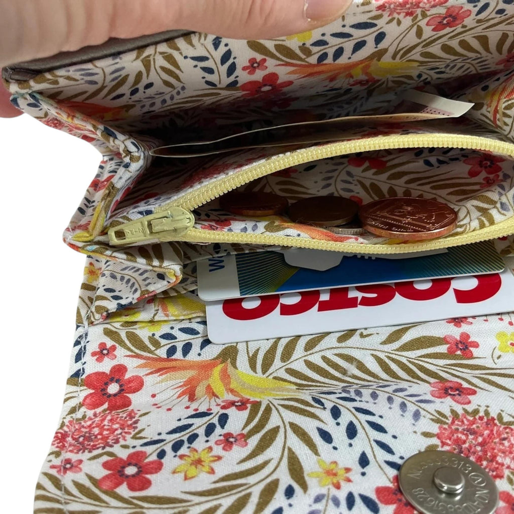 Concertina purse in faux leather and lined with liberty floral cotton fabric, coin and card wallet,  floral  ladies gift