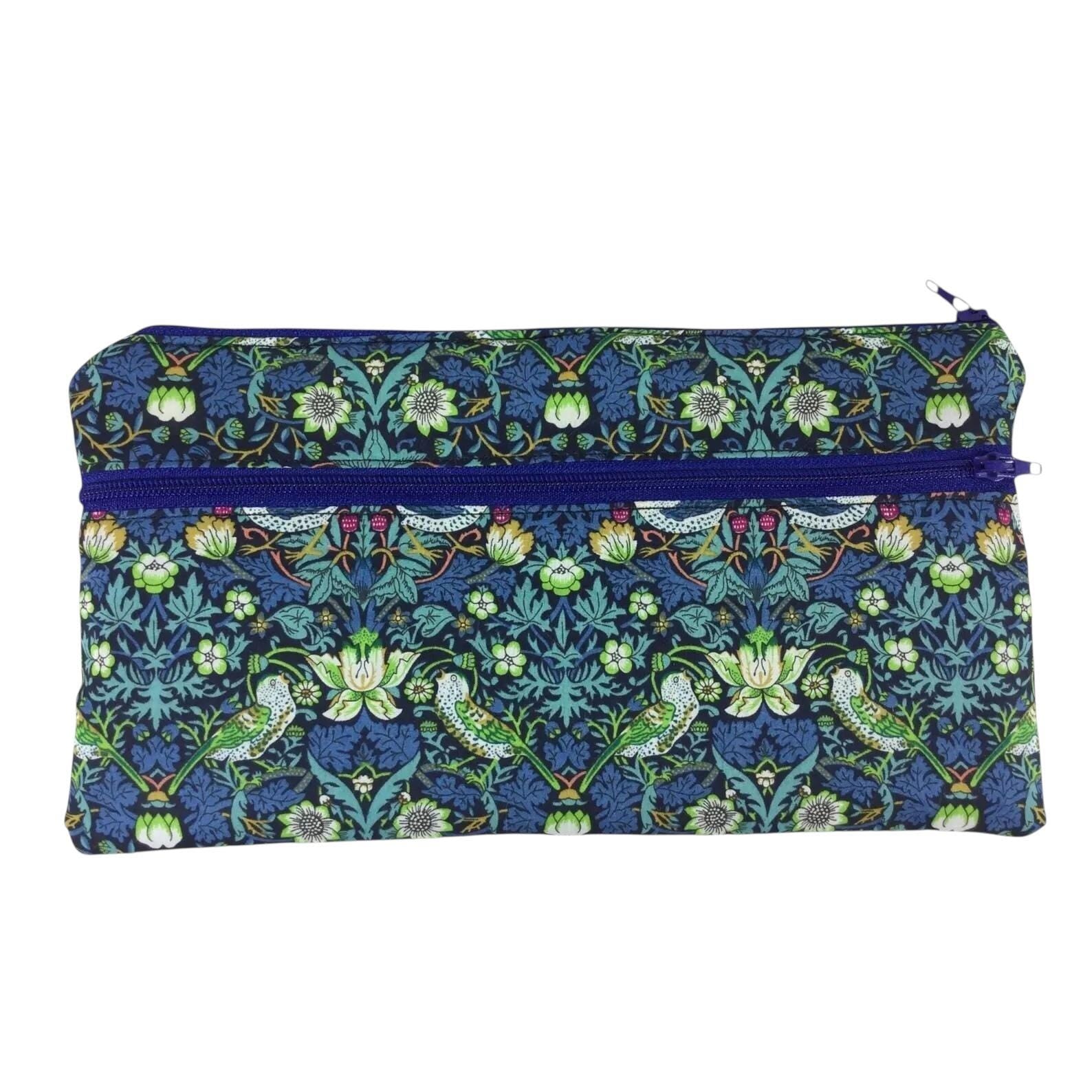 Liberty fabric two pocket pouch, double pocket cosmetics case, 2 section pencil storage,  floral water resistant ladies gift, girls privacy