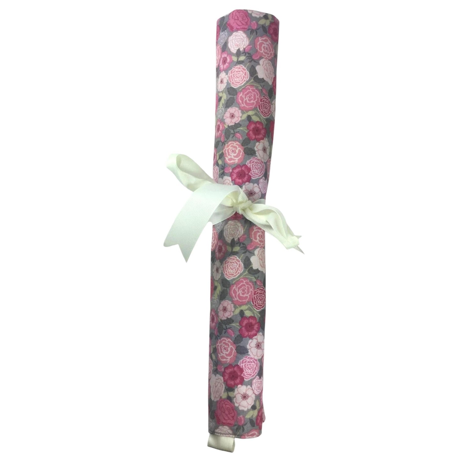 Full set of metal knitting needles in a case with pink floral rose print
