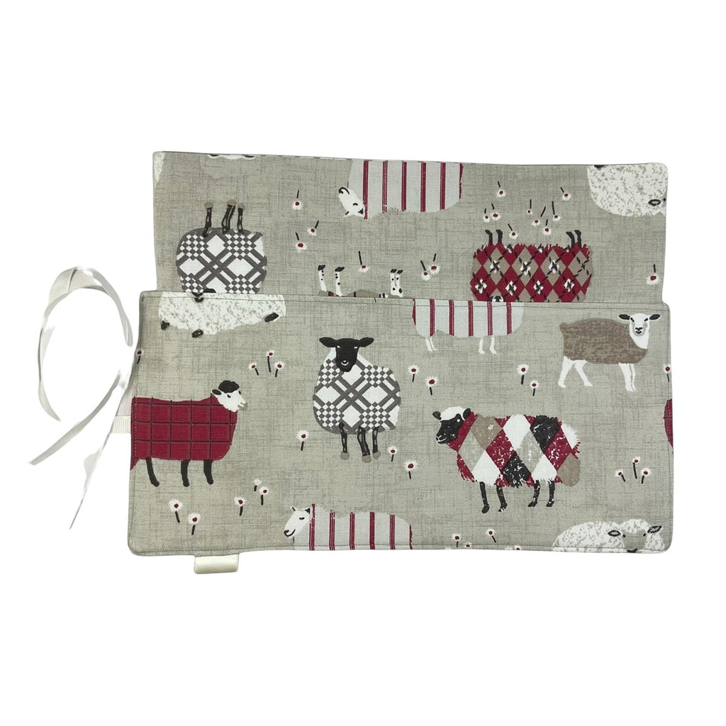 Crochet hook case with red sheep, ergonomic hook organiser, roll up case, Sheep lover gift, knitters gift, Crochet gift,  hook storage