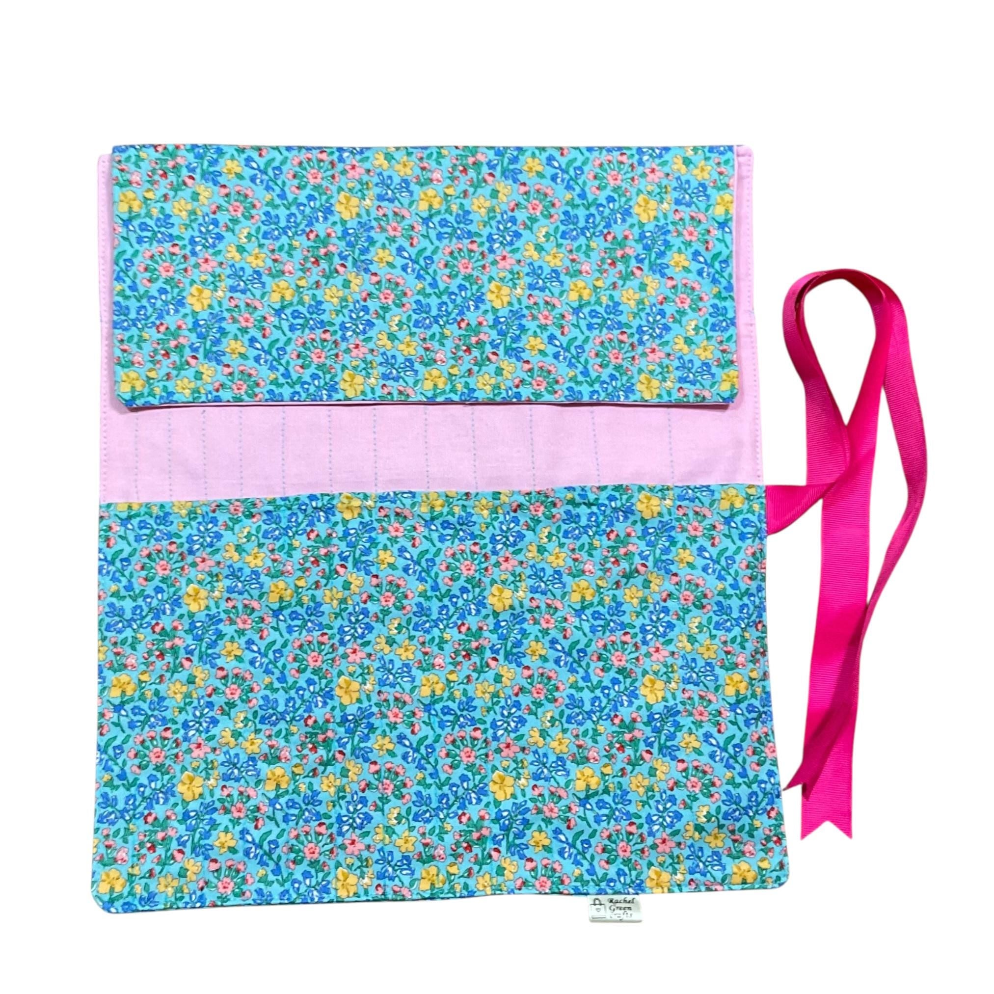 Liberty floral print Straight knitting needle case, needle roll, ribbon tie storage, crafting accessories, knitters gift, needle organiser