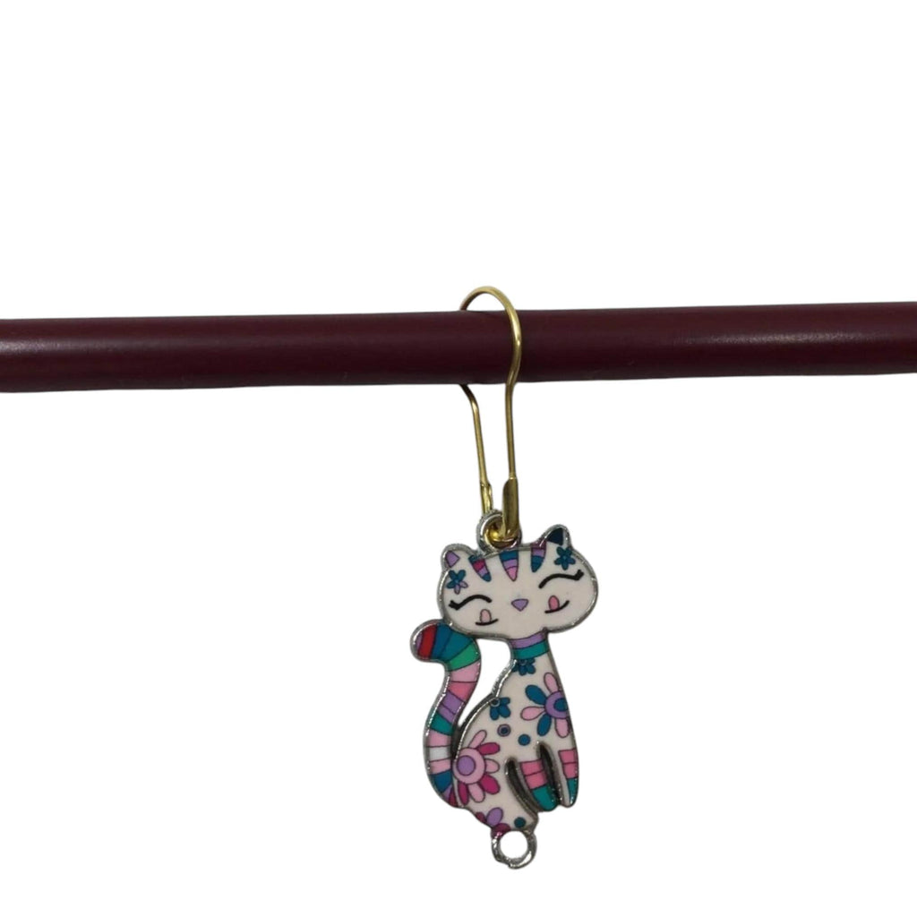 Cat Stitch markers for knitting and crochet, enamelled colourful progress charms, crochet lace markers, knitters gift , place keeper