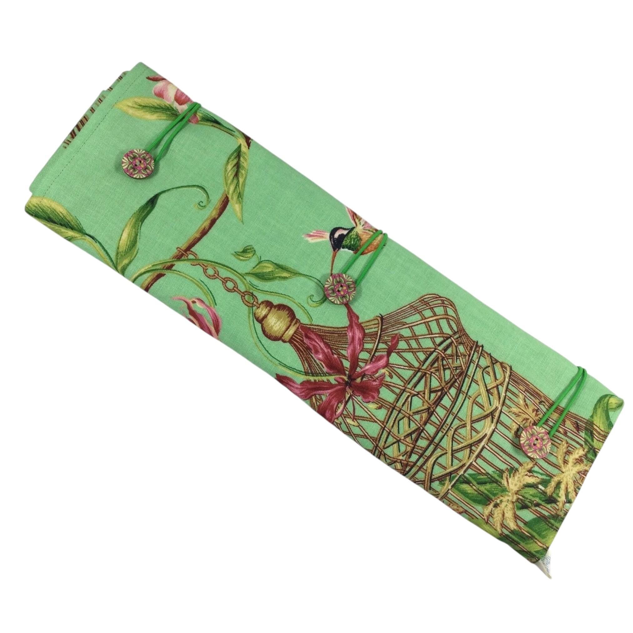 Straight and double pointed knitting needle case with floral birds, needle pouch, needle storage, long needles wallet, sock needle