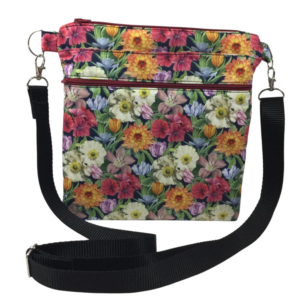 Liberty fabric slim shoulder bag with multi pockets, messenger style paisley  floral phone purse