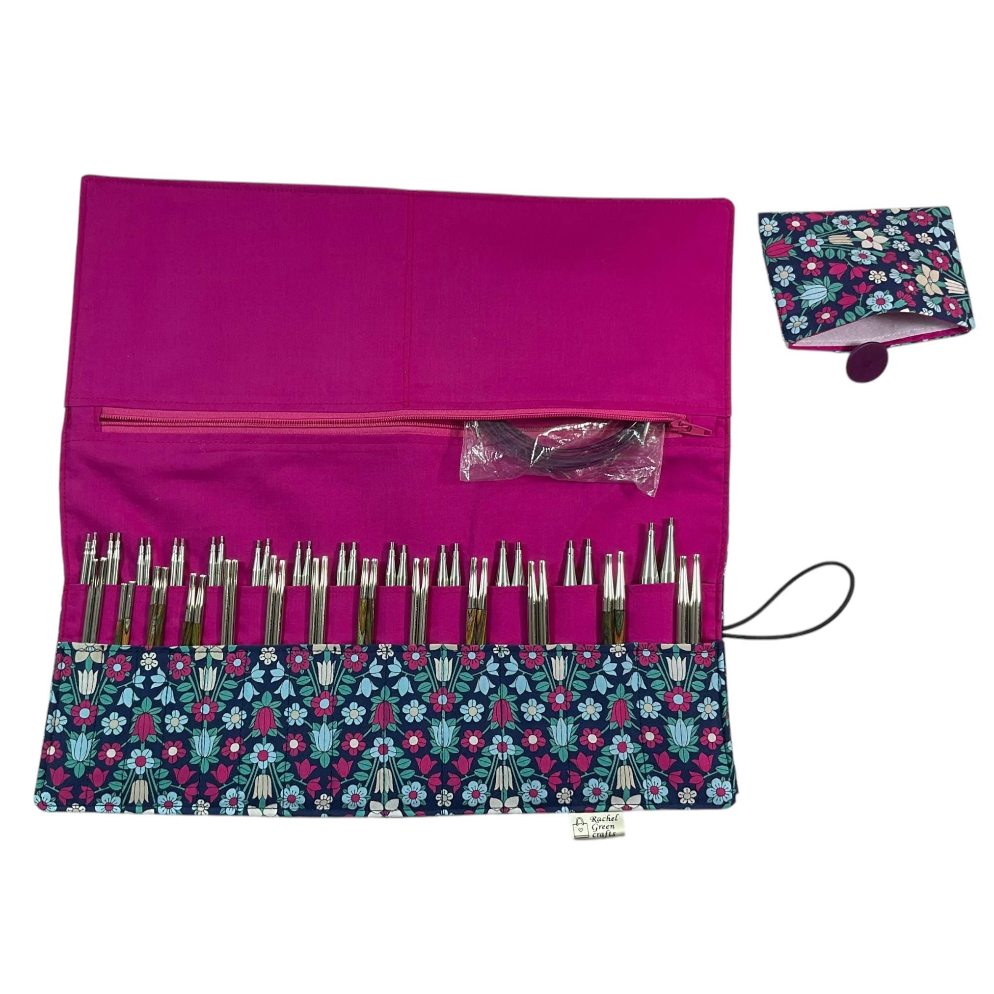 Interchangeable knitting needle case with Liberty fabric , floral addi case, chiagoo wallet, knit pro organiser pouch, hiya hiya case,