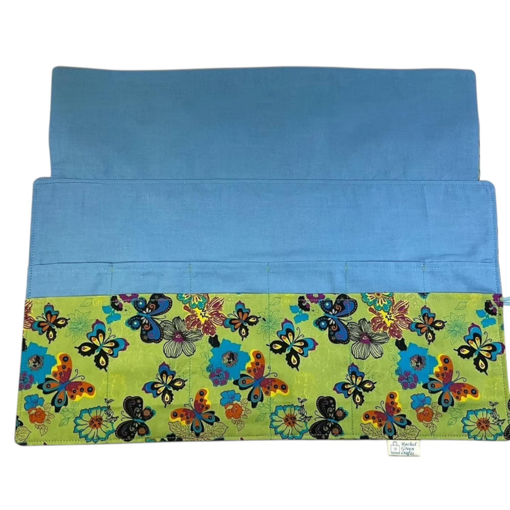 Circular needle case with butterflies, fixed circular wallet, sock needles pouch, knitting needle roll, knitters gift, needle holder,