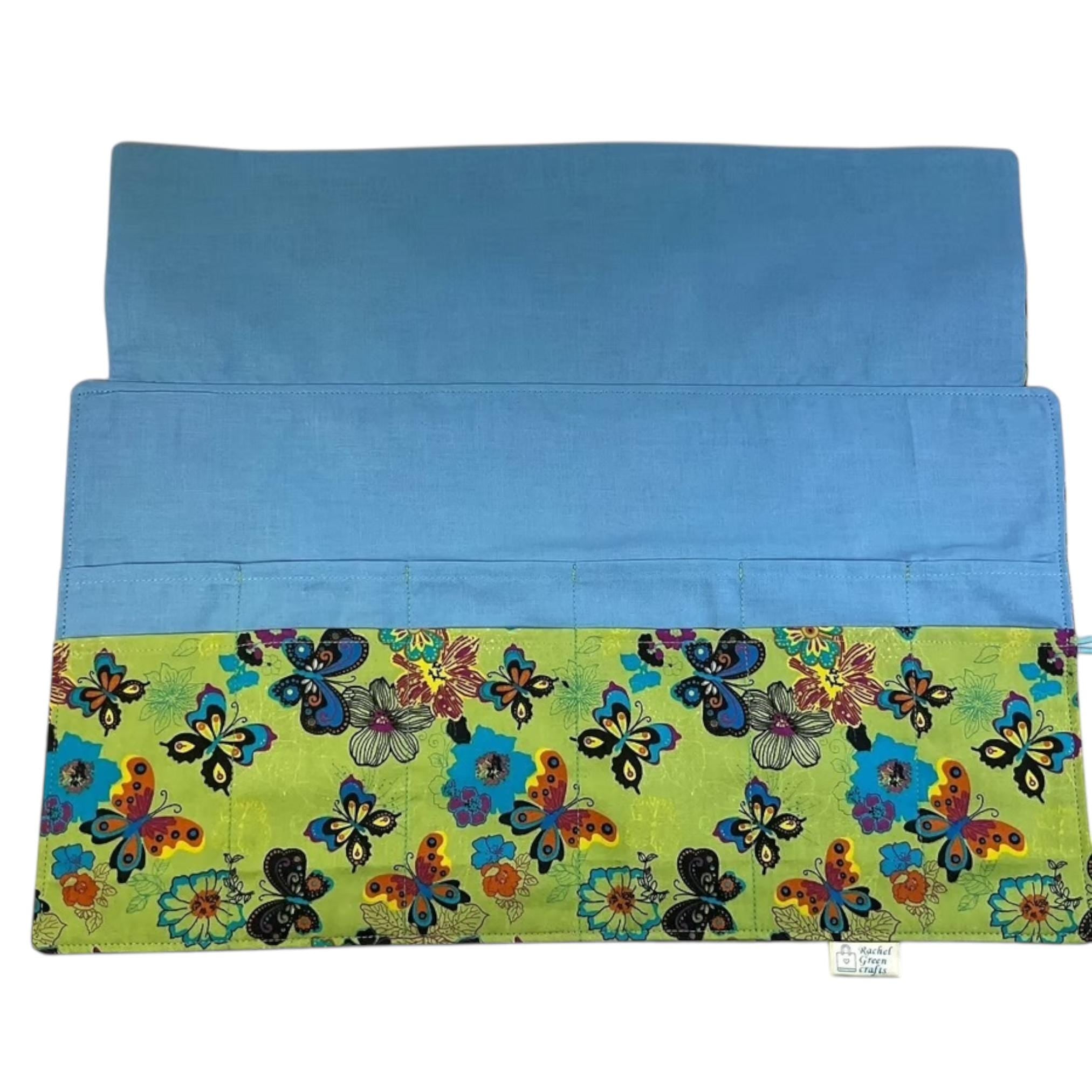 Circular needle case with butterflies, fixed circular wallet, sock needles pouch, knitting needle roll, knitters gift, needle holder,