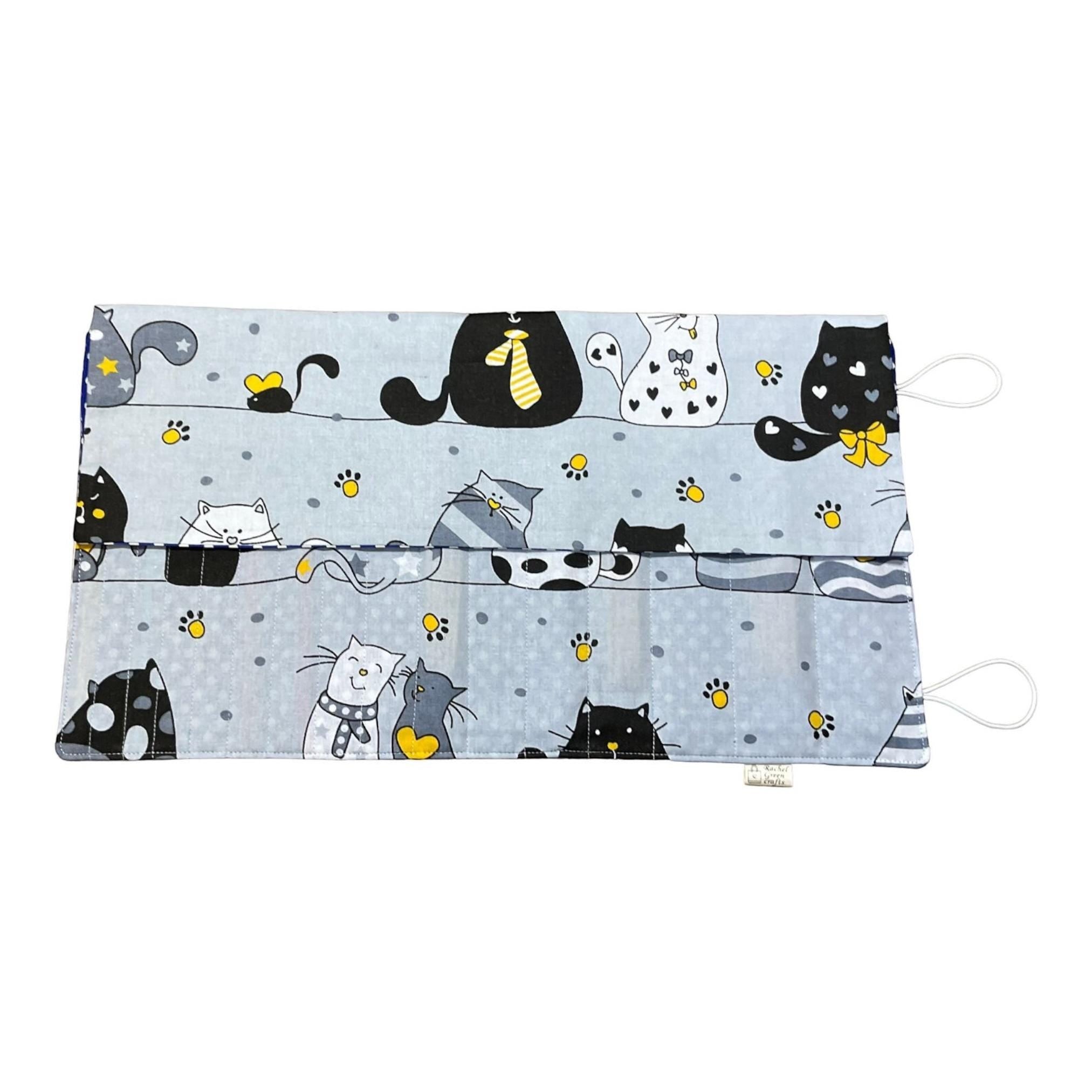 Double pointed knitting needle case with cats,  DPN or crochet hook case, sock knitters gift,