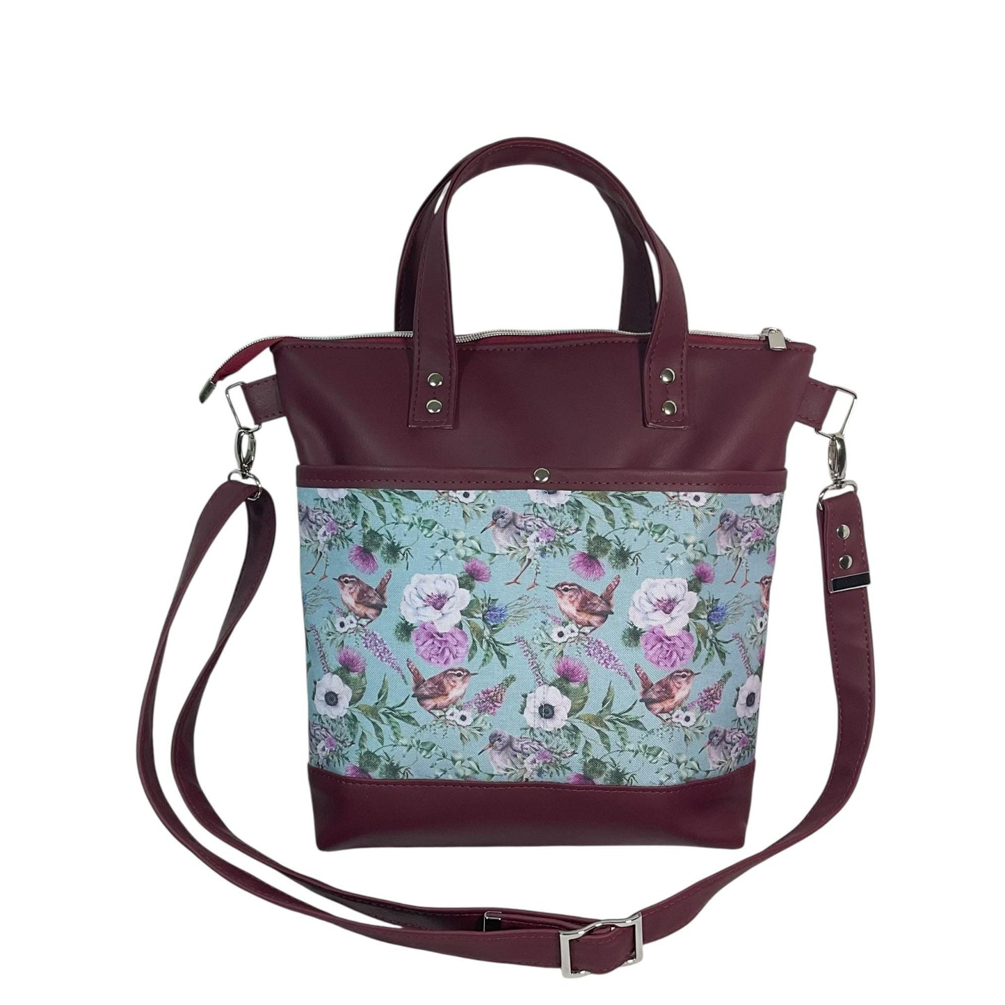 Handbag in faux Leather and bird print