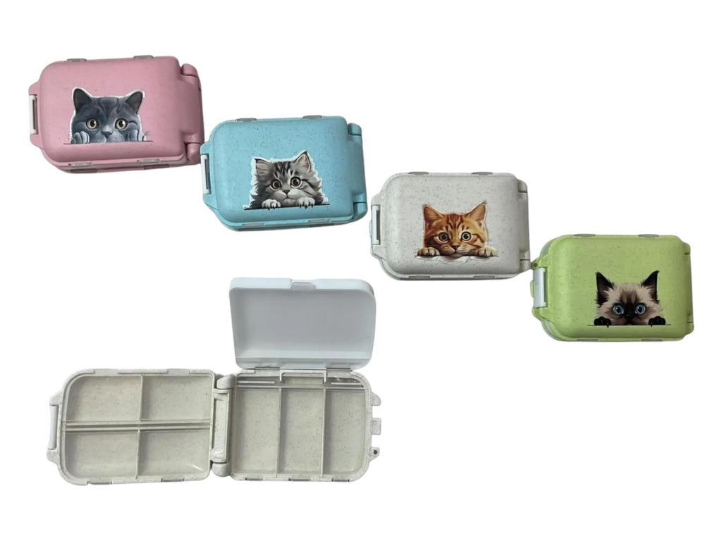 Cat Knitting notions and accessories box with cat motif, stitch marker small 8 compartment organiser for crafting, option filled with tools