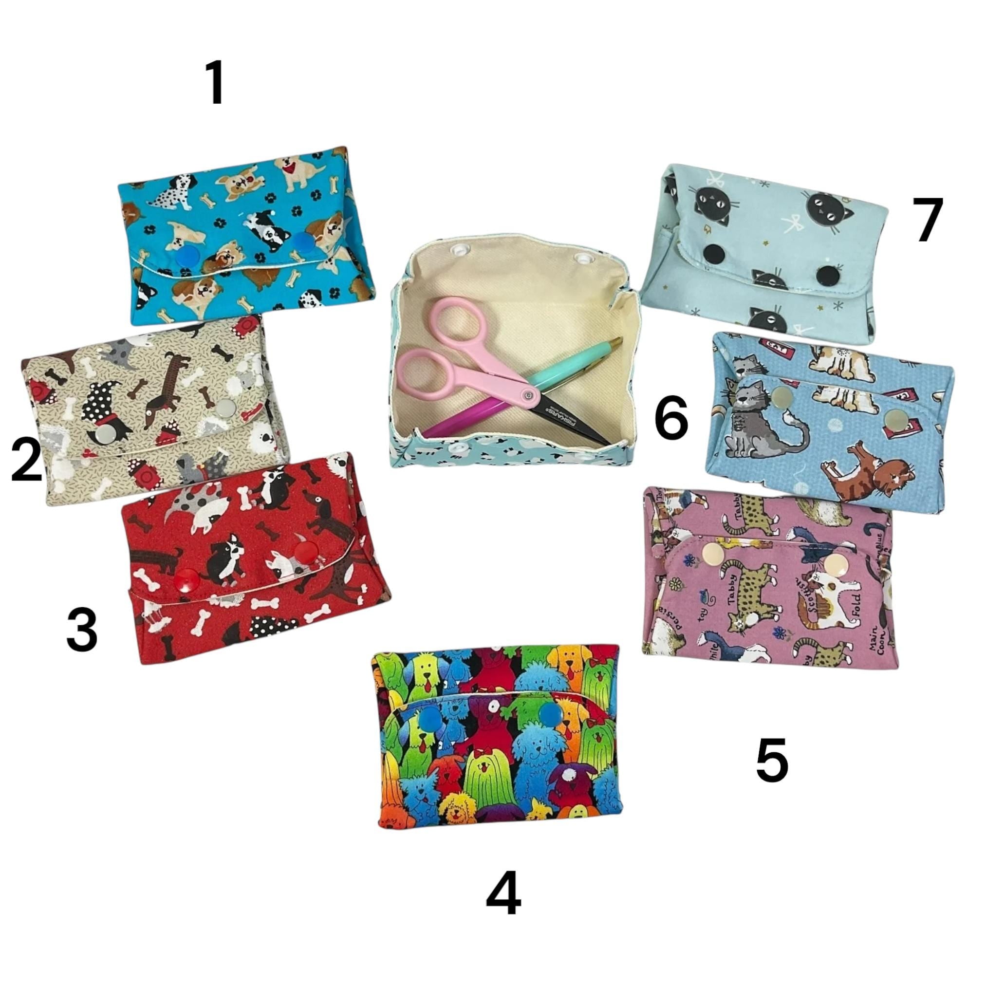 Dog & Cat Print Coin Purse: Fold Up Knitting Notions Pouch