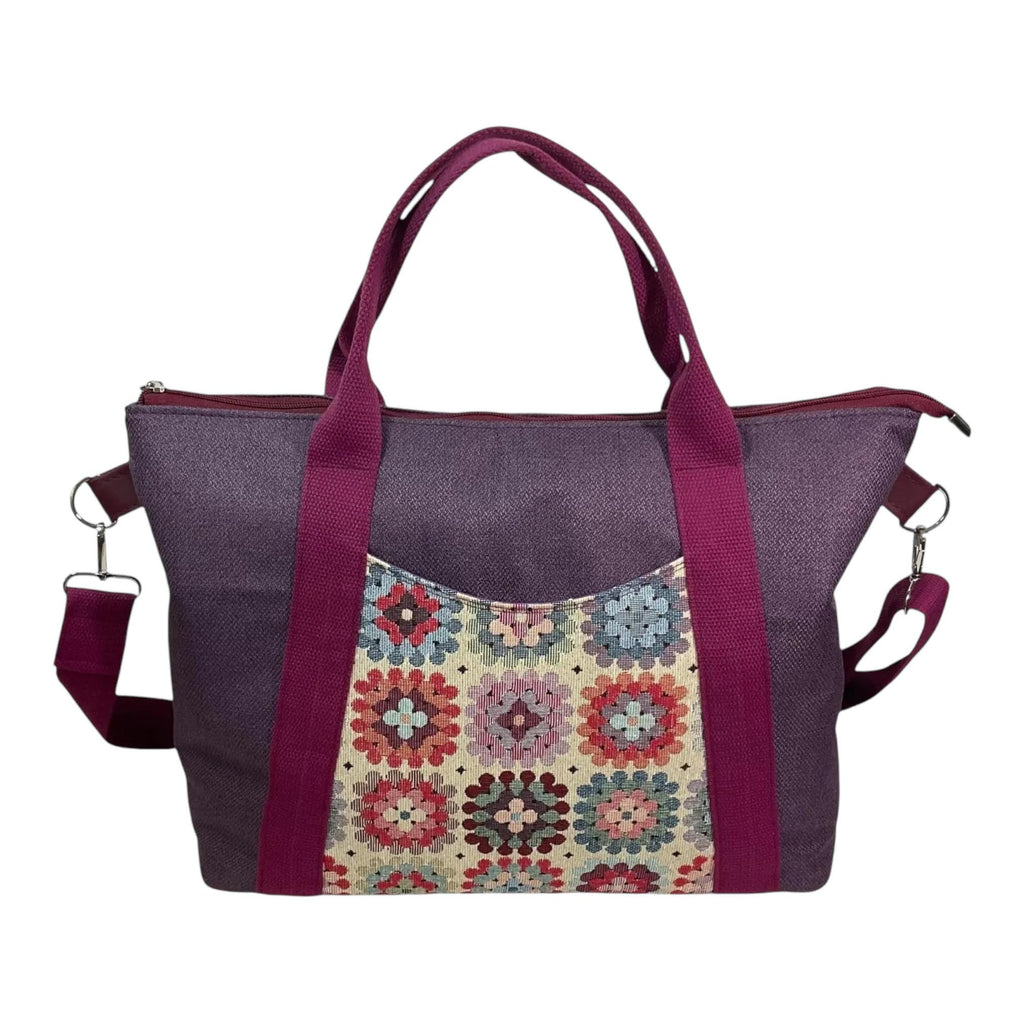 Knitting and crochet tote bag with zip top, large organiser crossbody bag