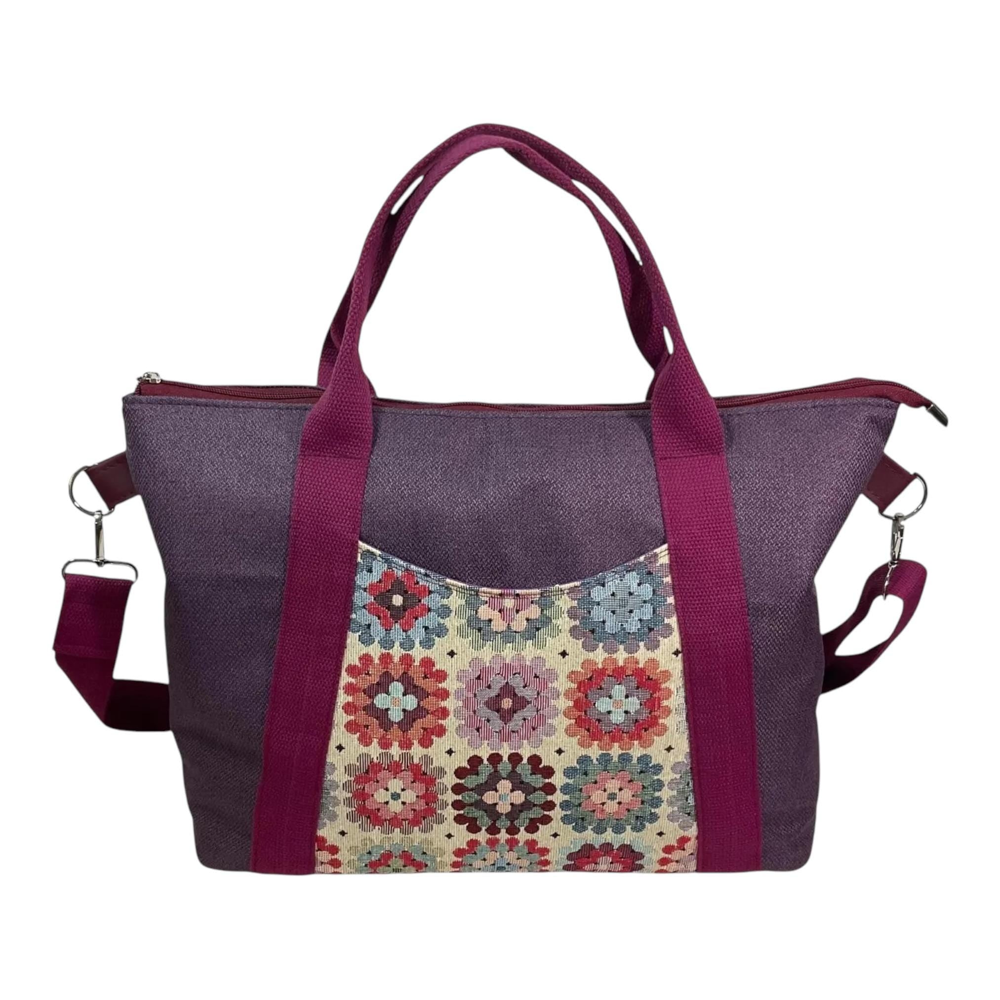 Knitting and crochet tote bag with zip top, large organiser crossbody bag
