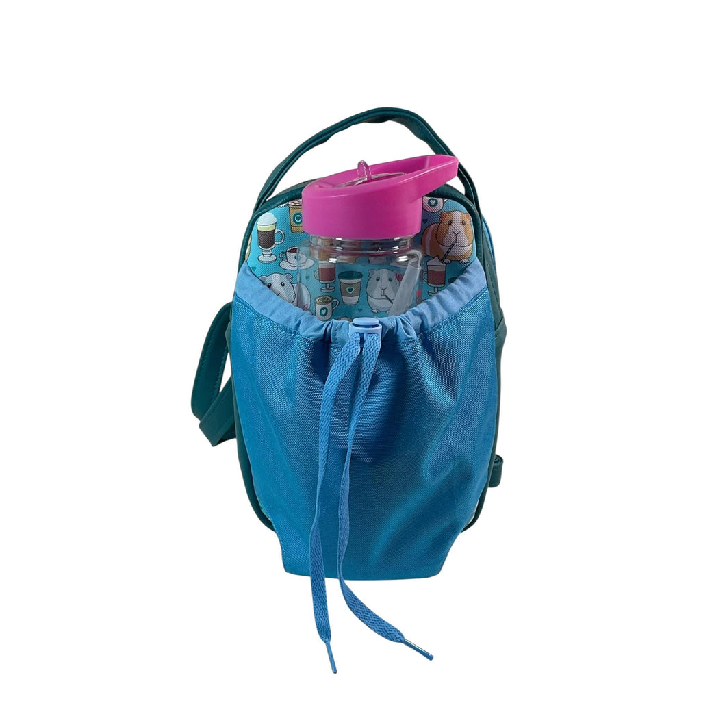 Water bottle sling bag, walking tour and travel day trip, guinea pig lover bag with carry handle, water resistant vinyl/ faux leather bag