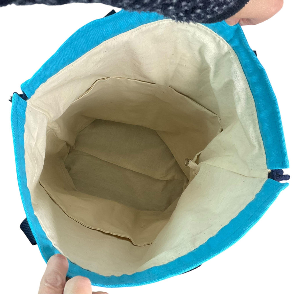XXL drawstring knitting bag with floral and bird print, canvas  supersized multi pockets project bag with handles,  crafters gift