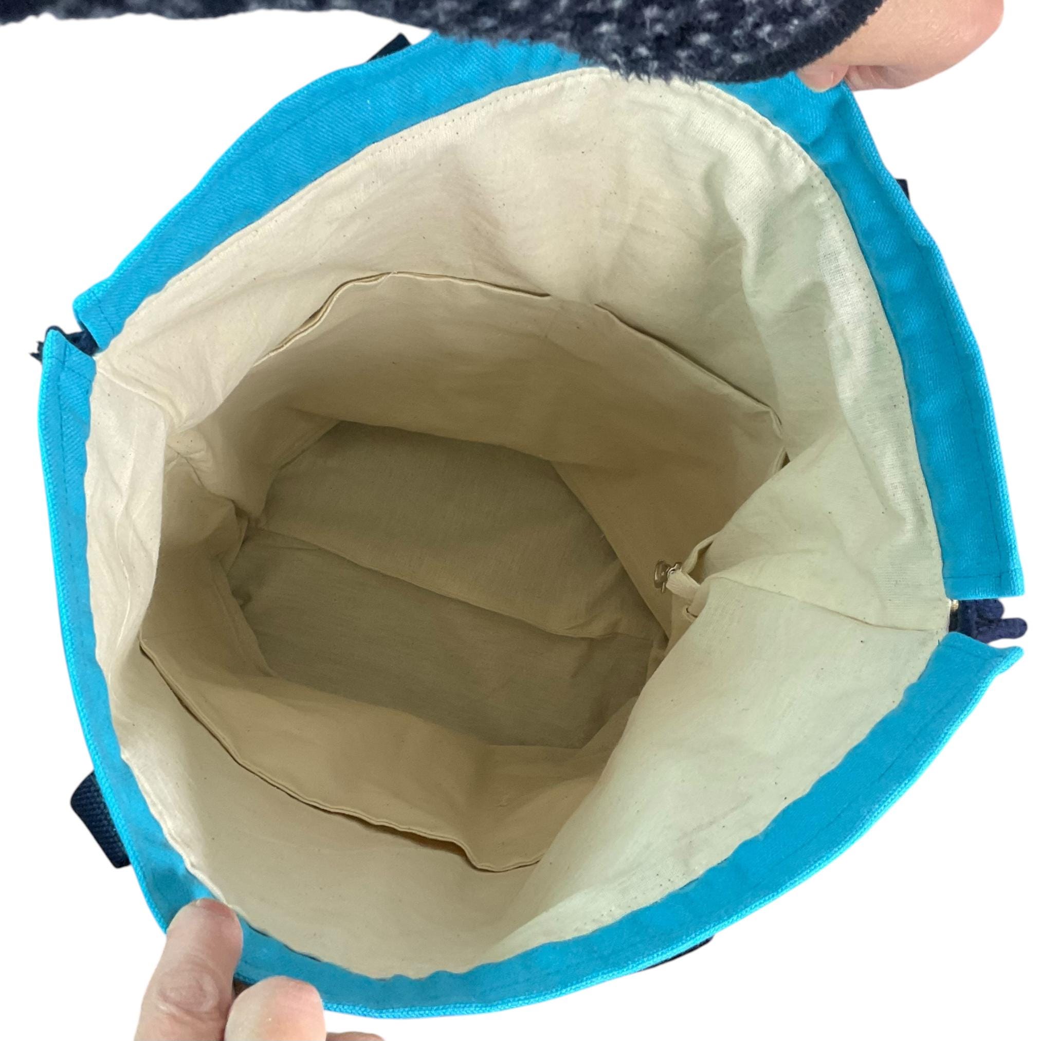 XXL drawstring knitting bag with floral and bird print, canvas  supersized multi pockets project bag with handles,  crafters gift