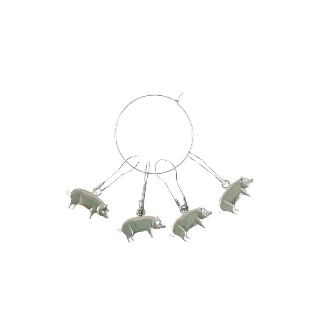 Pig Stitch Markers: Silver Knitting Crochet Charms, Set of 4