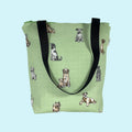 Dog print canvas tote bag with zip closure, pet lover small cotton book purse, bag with pockets  for dog lover, gift for girls