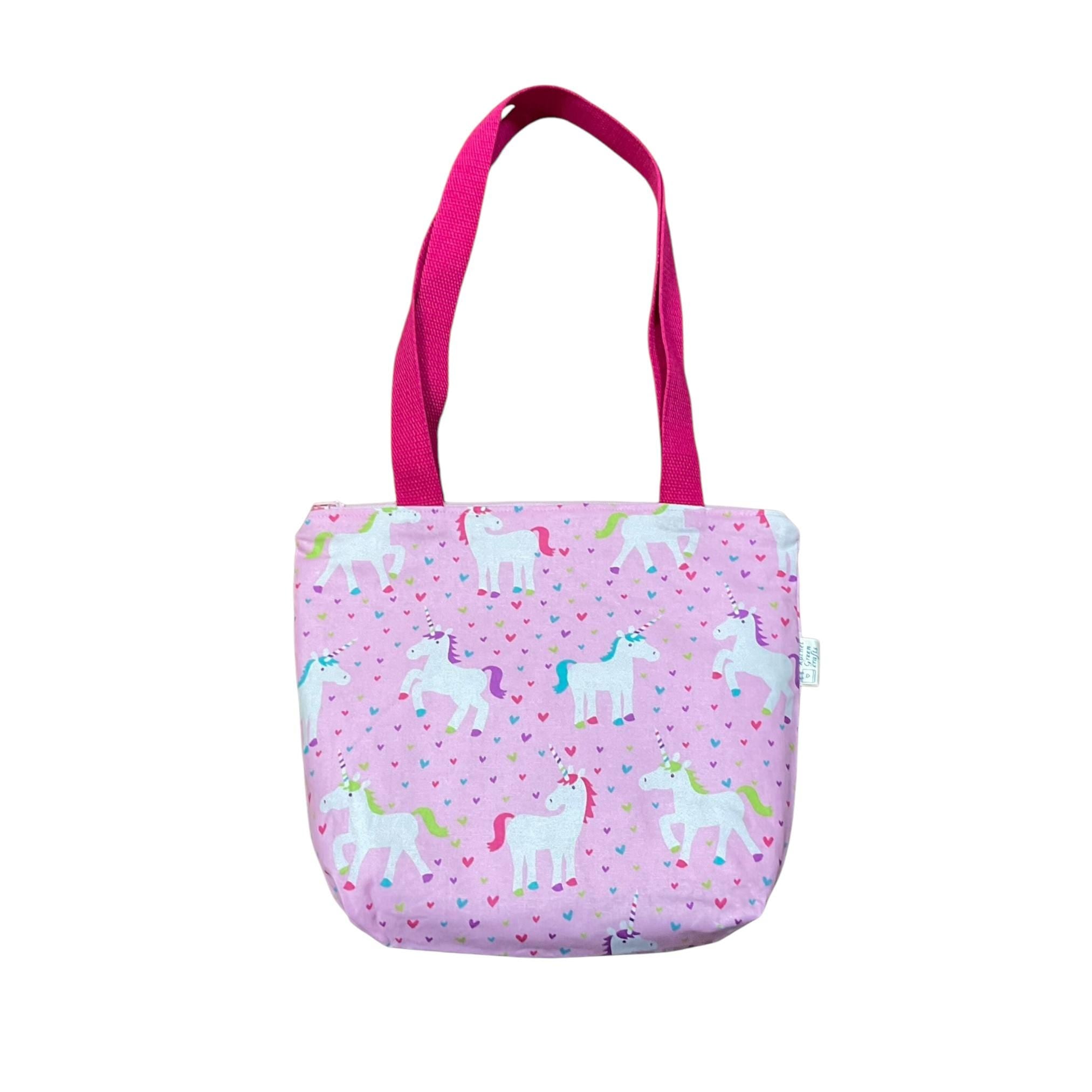 Small tote bag with zip, girls glittery mermaids shoulder bag, ballerina mini tote, child's unicorn book bag, fully lined project bag