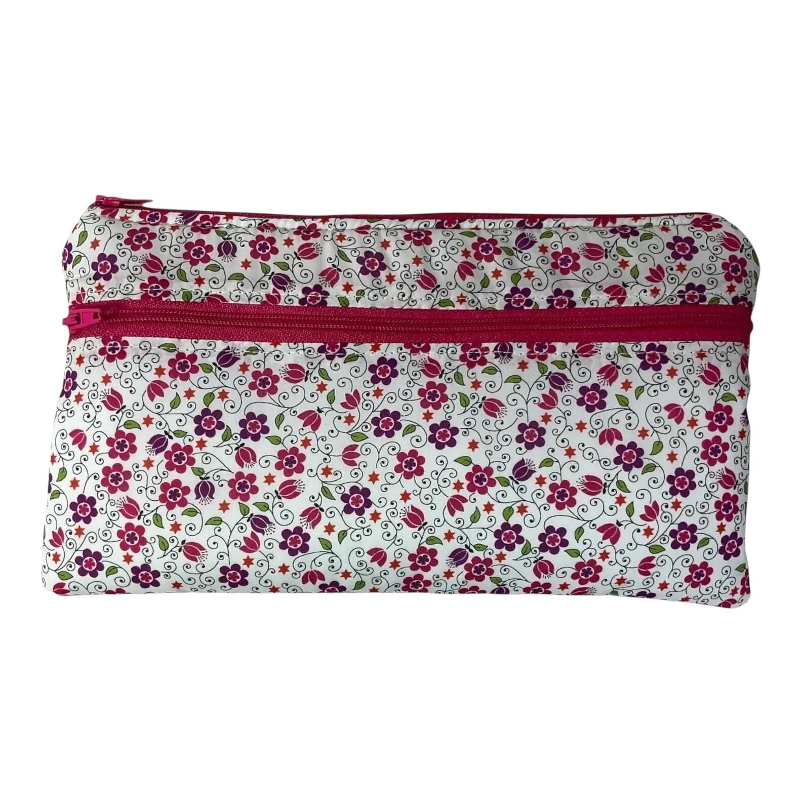 Liberty fabric two pocket pouch, double pocket cosmetics case, 2 section pencil storage,  floral water resistant ladies gift, girls privacy