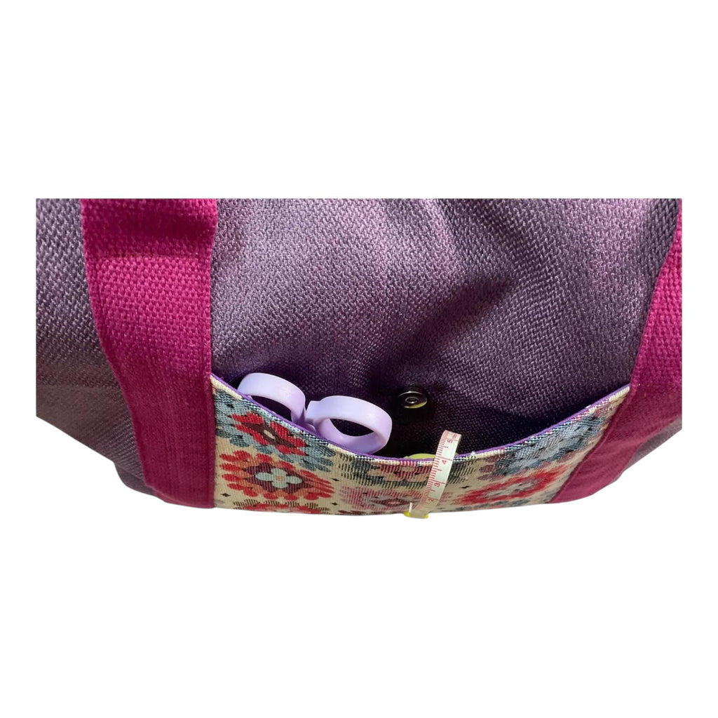 Knitting and crochet tote bag with zip top, large organiser crossbody bag