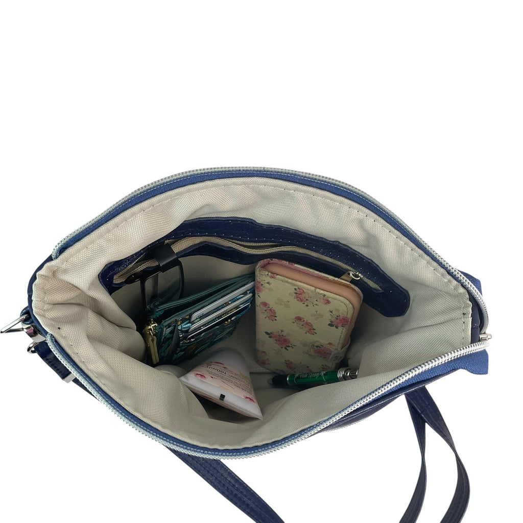 Royal Blue Lambs Leather Handbag: Highland Cow Floral Canvas Crossbody