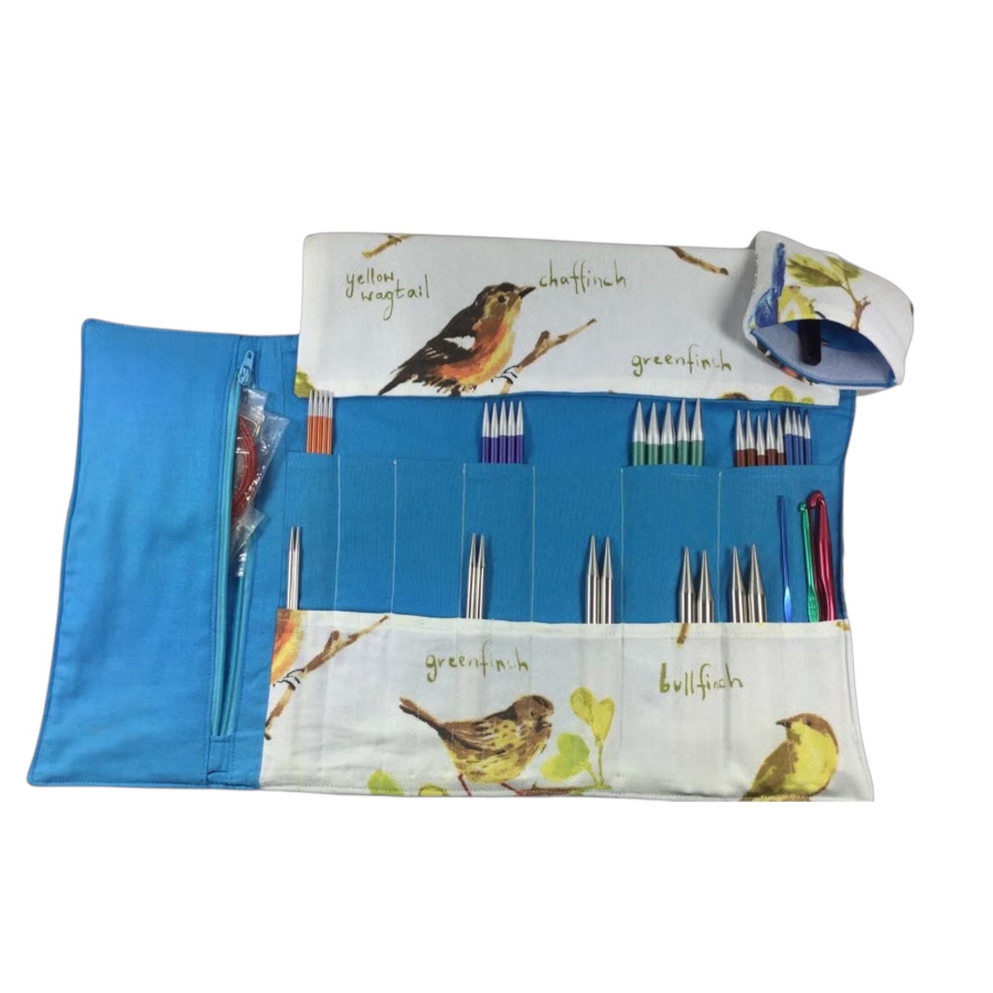 Birds interchangeable and double pointed needle case, knitting needle pouch, hiya hiya case, knit pro sock needle wallet