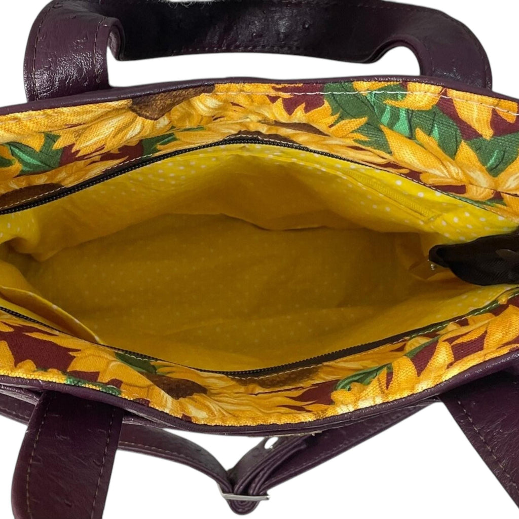 Handbag in faux leather and Sunflower floral print, vegan ladies gift, handles and crossbody strap bag, rectangular shoulder zip pouch,