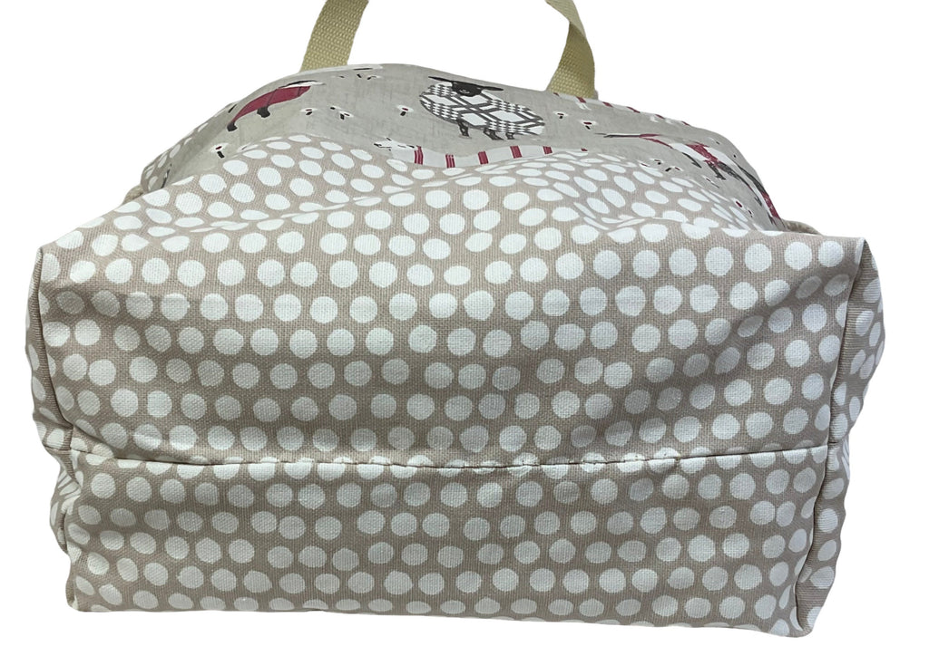 two at a time knitting bag with sheep, extra large sock sack, drawstring divided shoe bag, crochet craft bag, work in progress bag , WIP bag