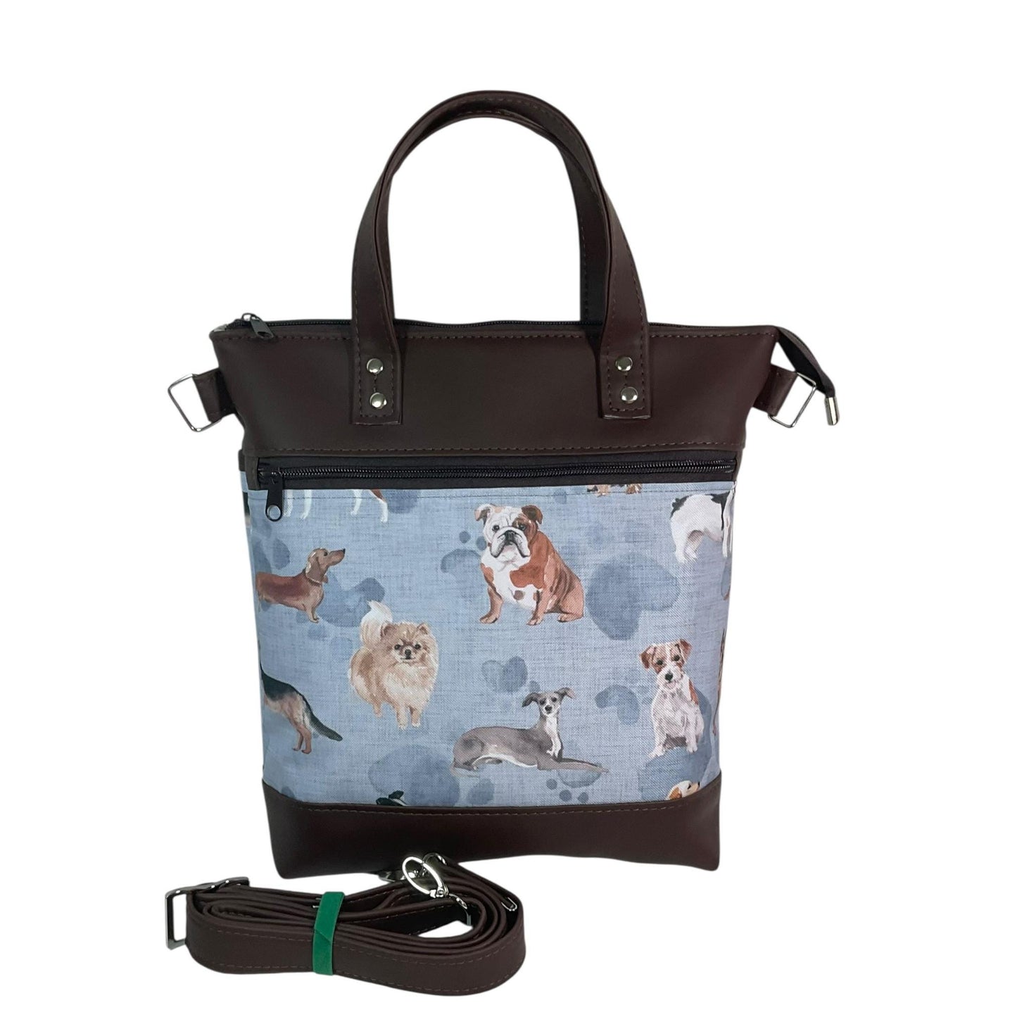 Handbag in faux Leather and dog breeds print