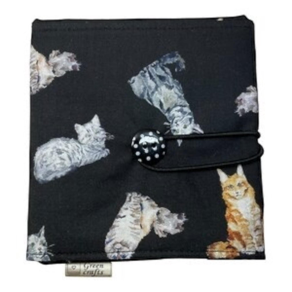Circular needle case for short needles in cat print, needle wallet, fixed 16" case, 9" sock needles, 12" , knitters gift, needle holder,