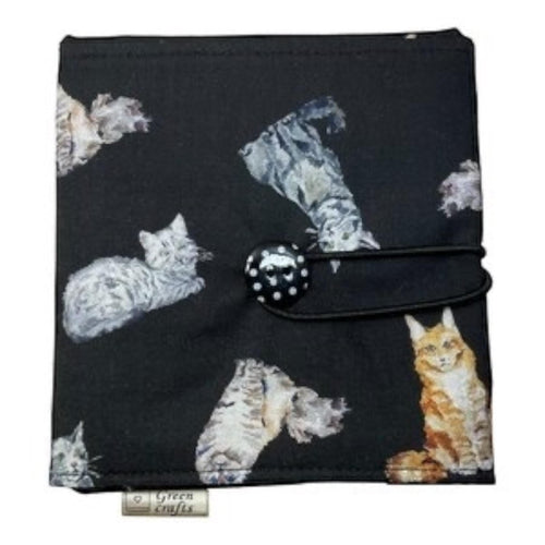 Circular needle case for short needles in cat print, needle wallet, fixed 16" case, 9" sock needles, 12" , knitters gift, needle holder,
