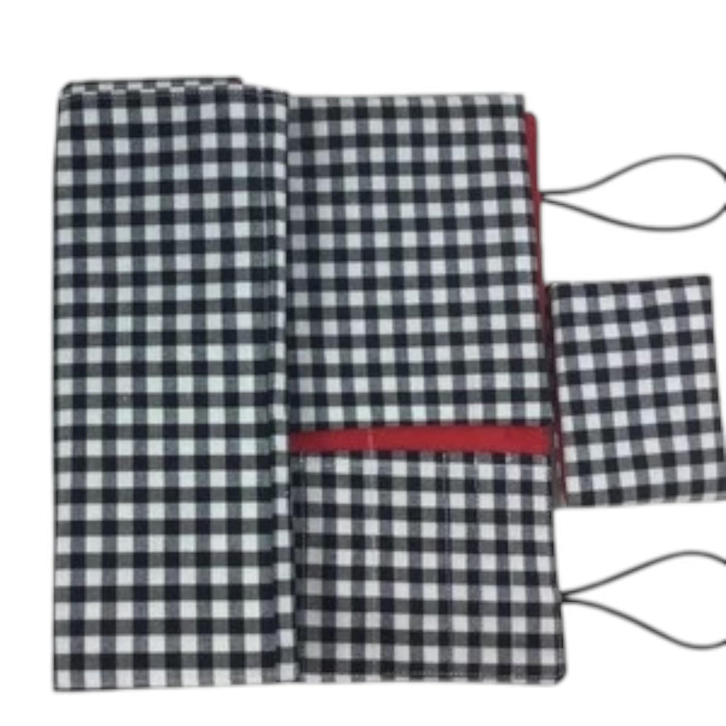 Black and white gingham interchangeable and double pointed needle case, checked knitting needle pouch,knit pro wallet, sock needle case